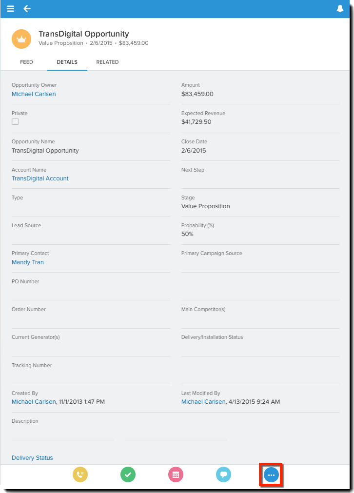 Salesforce1 Main page