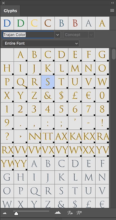 TrajanColor-Glyphs-panel