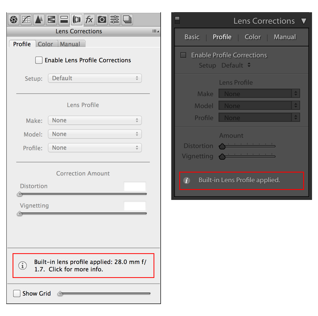 Lens correction tab