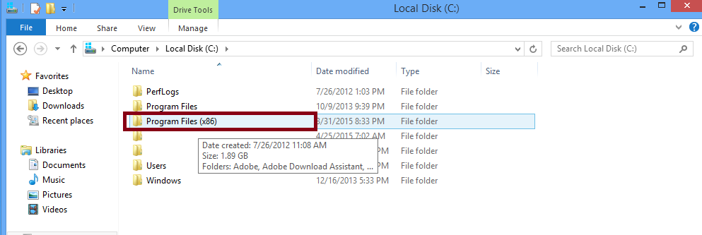 File Explorer window with Program Files (x86) selected