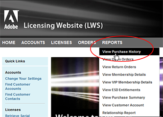 Choose Reports, View Purchase History