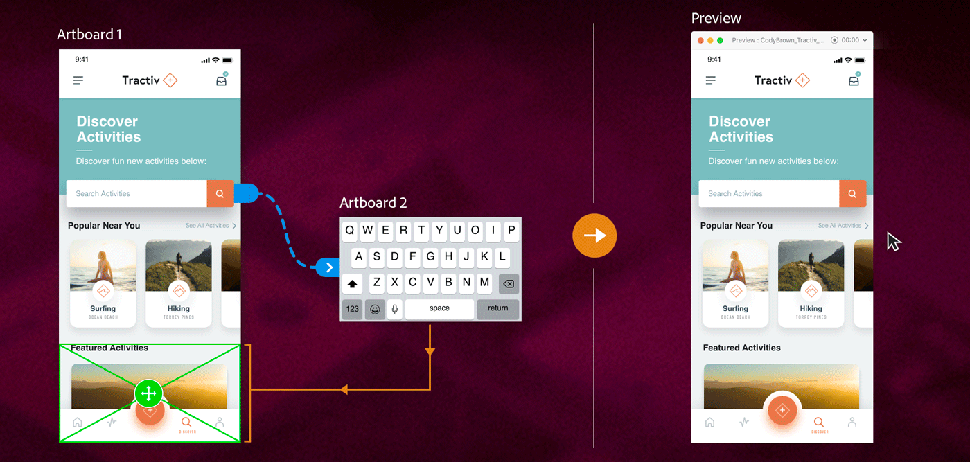 Keyboard appears as overlay on artboard Keyboard appears as overlay on artboard