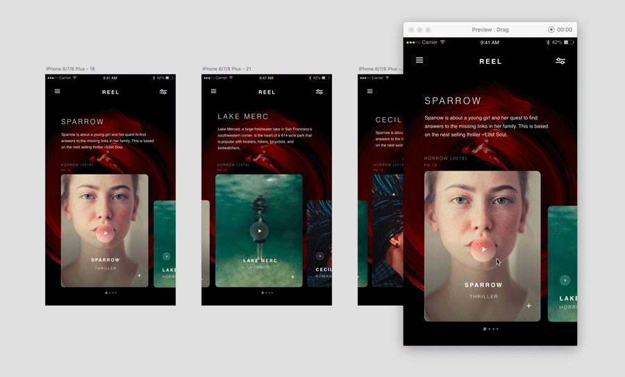 Swipe and drag effect on a touch enabled device