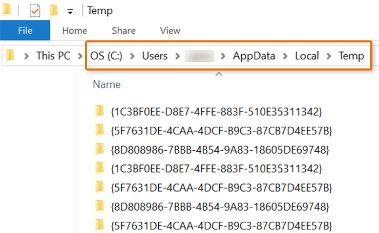 Temp folder on Windows.