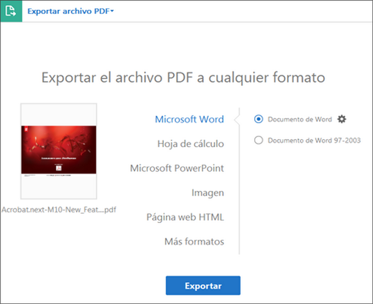 Opciones de exportación de PDF Opciones de exportación de PDF