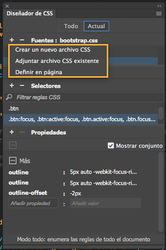 Creación e inclusión de hojas de estilos con el Diseñador de CSS Creación e inclusión de hojas de estilos con el Diseñador de CSS