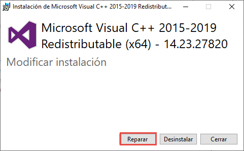 Reparar VC Runtime  Reparar VC Runtime