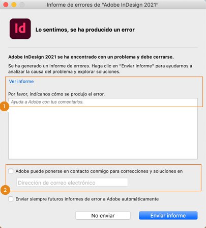 Informe de bloqueo de macOS InDesign 2021 Informe de bloqueo en macOS InDesign 2020