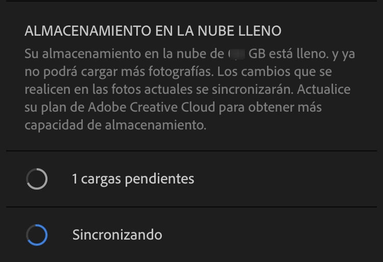Almacenamiento en la nube lleno