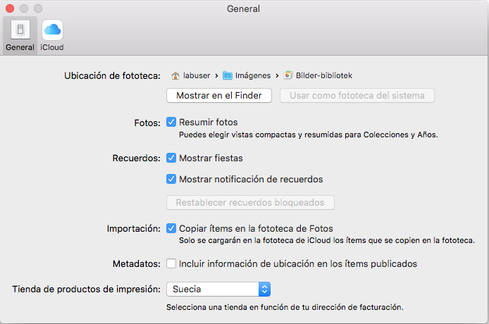 Preferencias de la aplicación Fotos de Apple Migrar la fototeca de Apple. Seleccione Usar como fototeca del sistema.