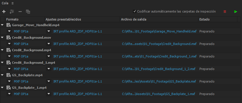 Origen de medios en el panel Cola