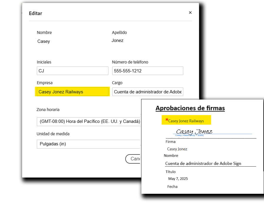 company_pair Perfil de usuario que resalta el campo Empresa