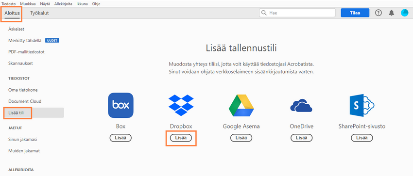 Lisää Dropbox
