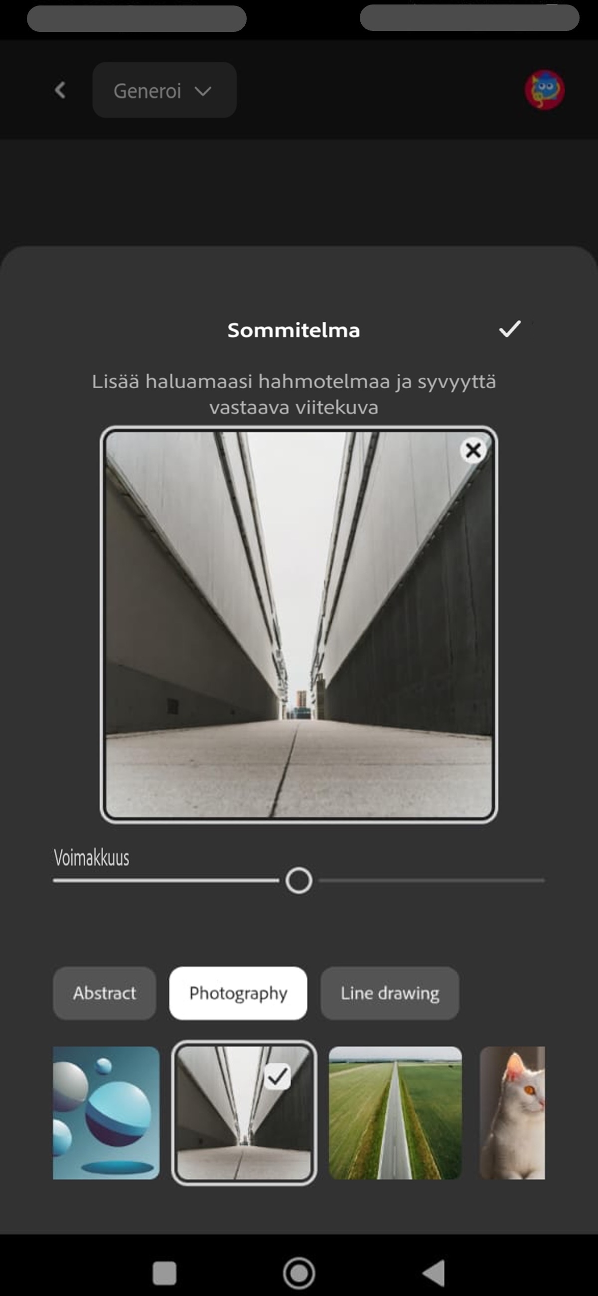 Sommitteluosio on auki, Lataa kuva -vaihtoehto on korostettu ja kuva lisätty viitteeksi.