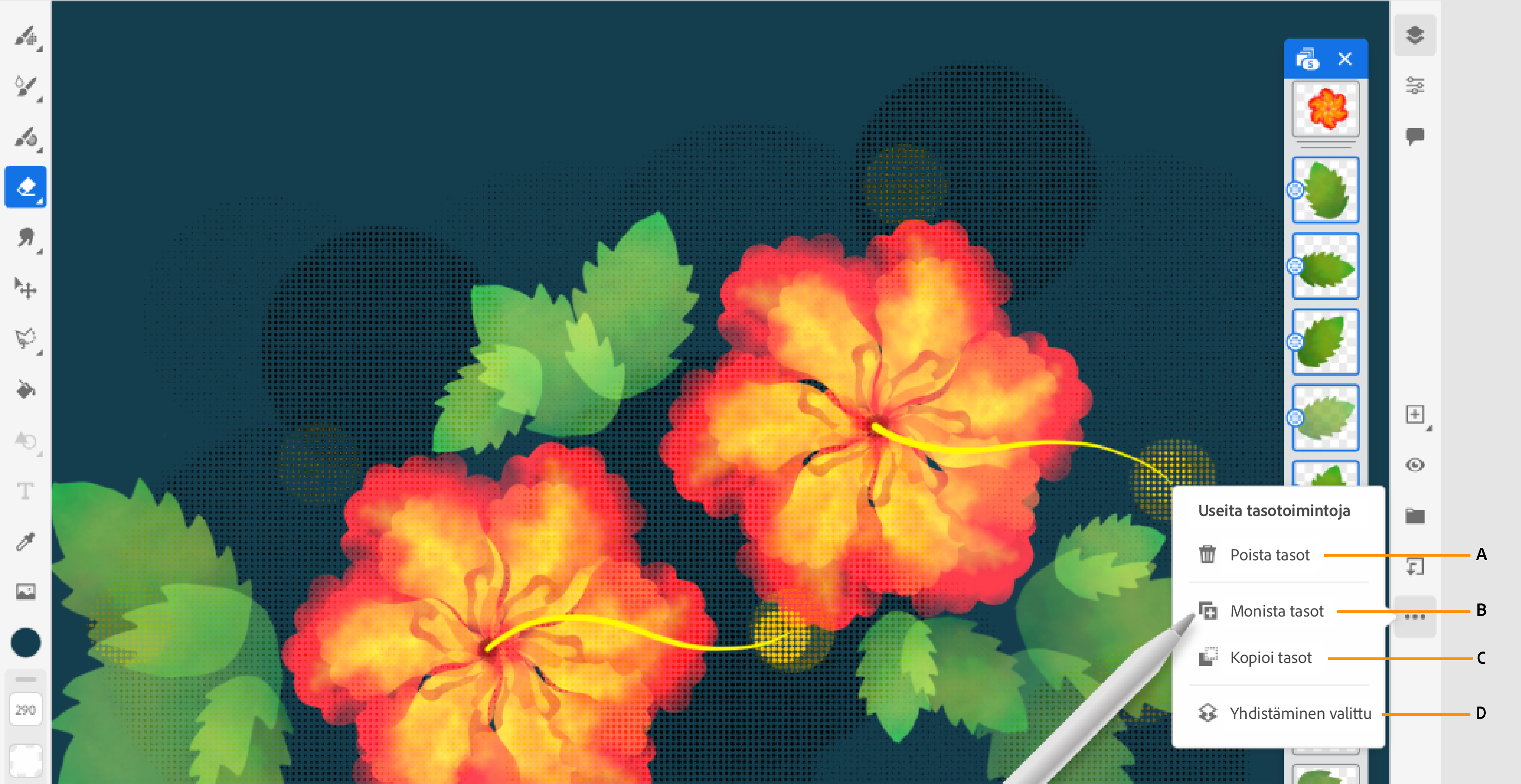 valitse useita tasotoimintoja