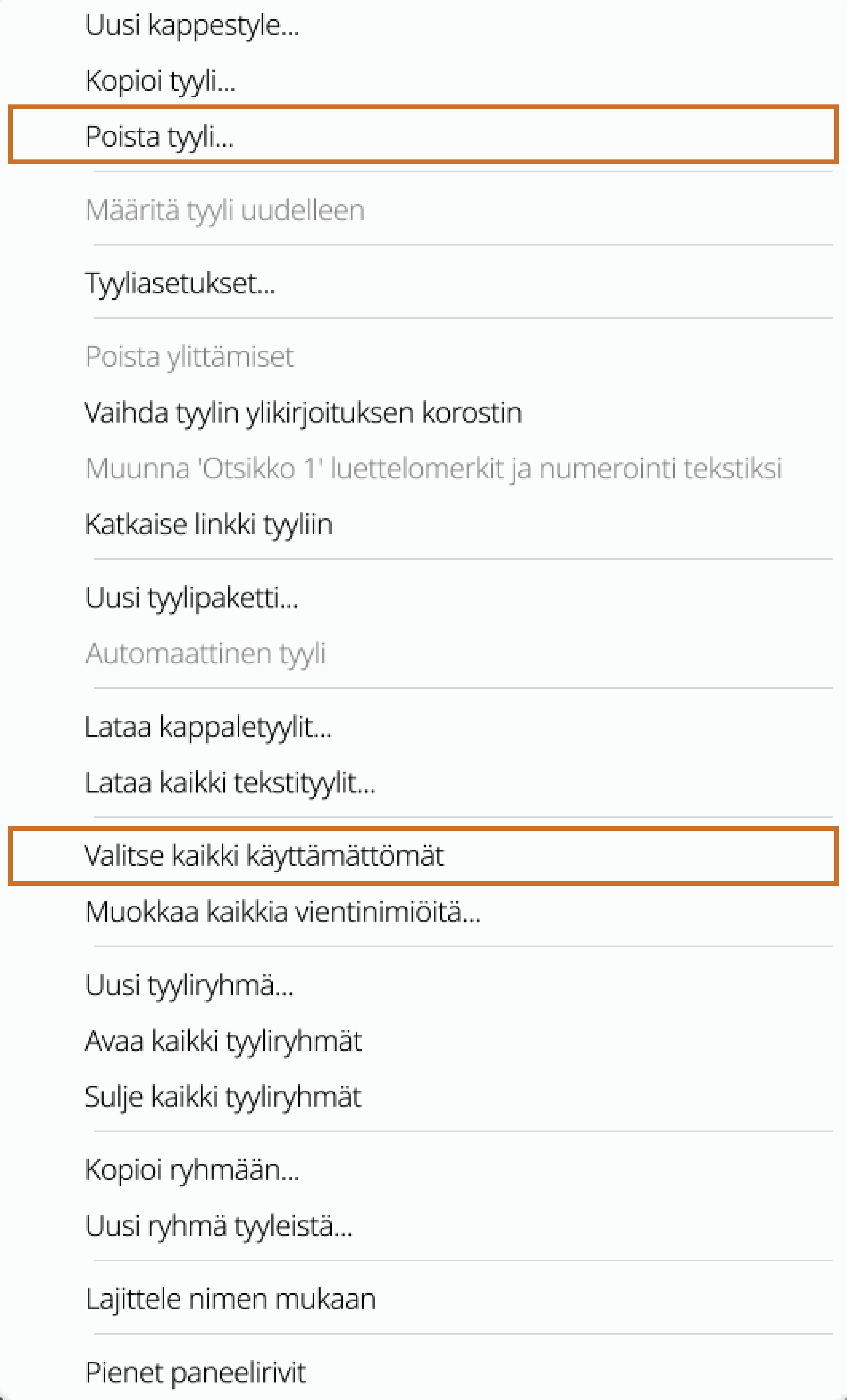 Tyylien poistaminen Merkki- ja kappaletyylien poistaminen InDesignissa