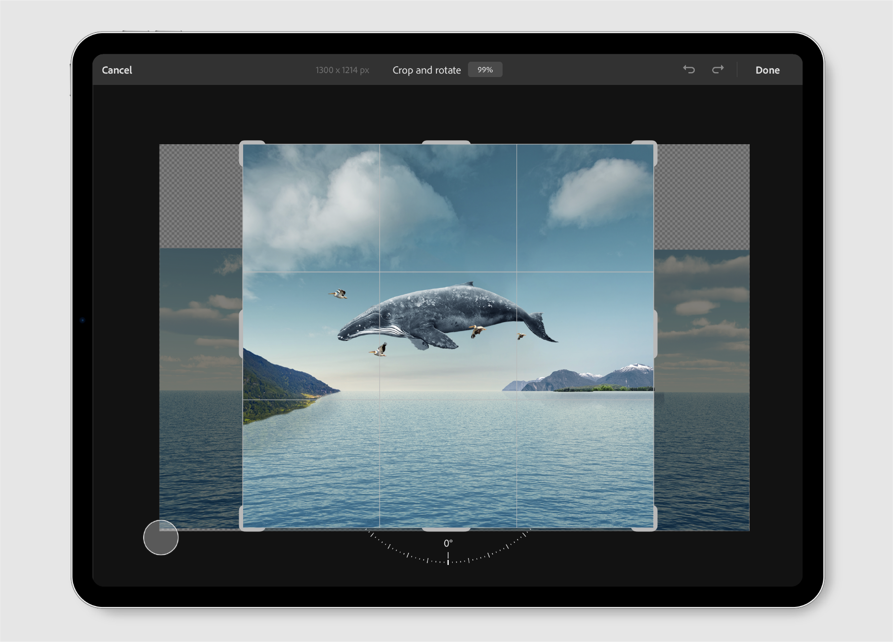 Valokuvien rajaaminen ja kääntäminen Photoshopin mobiilisovelluksessa