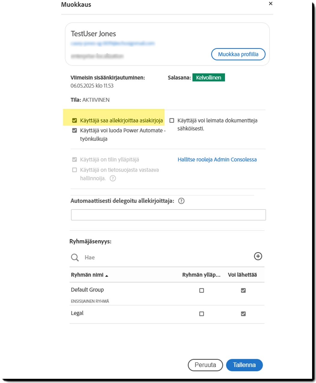 edit_-_can_sign Käyttäjäprofiili, jossa Käyttäjä voi allekirjoittaa -vaihtoehto on korostettuna