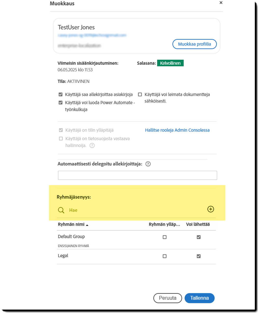 edit_-_groups Käyttäjäprofiili, jossa käyttäjäryhmät ovat korostettuina