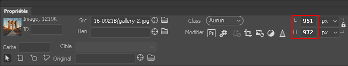 Ajustement de la largeur et la hauteur d’un élément à l’aide de l’inspecteur Propriétés