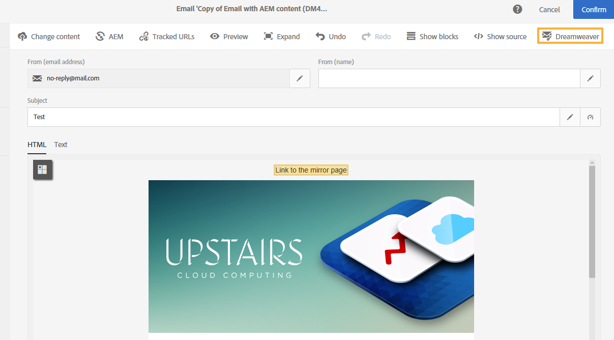 Ouverture d’un modèle dans Dreamweaver