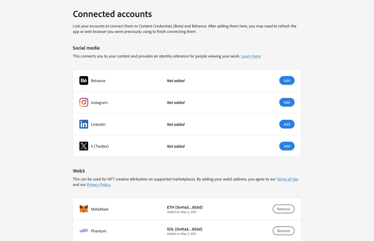 Site Web Comptes connectés (https://connected-accounts.adobe.com/) Site Web Comptes connectés (https://connected-accounts.adobe.com/)