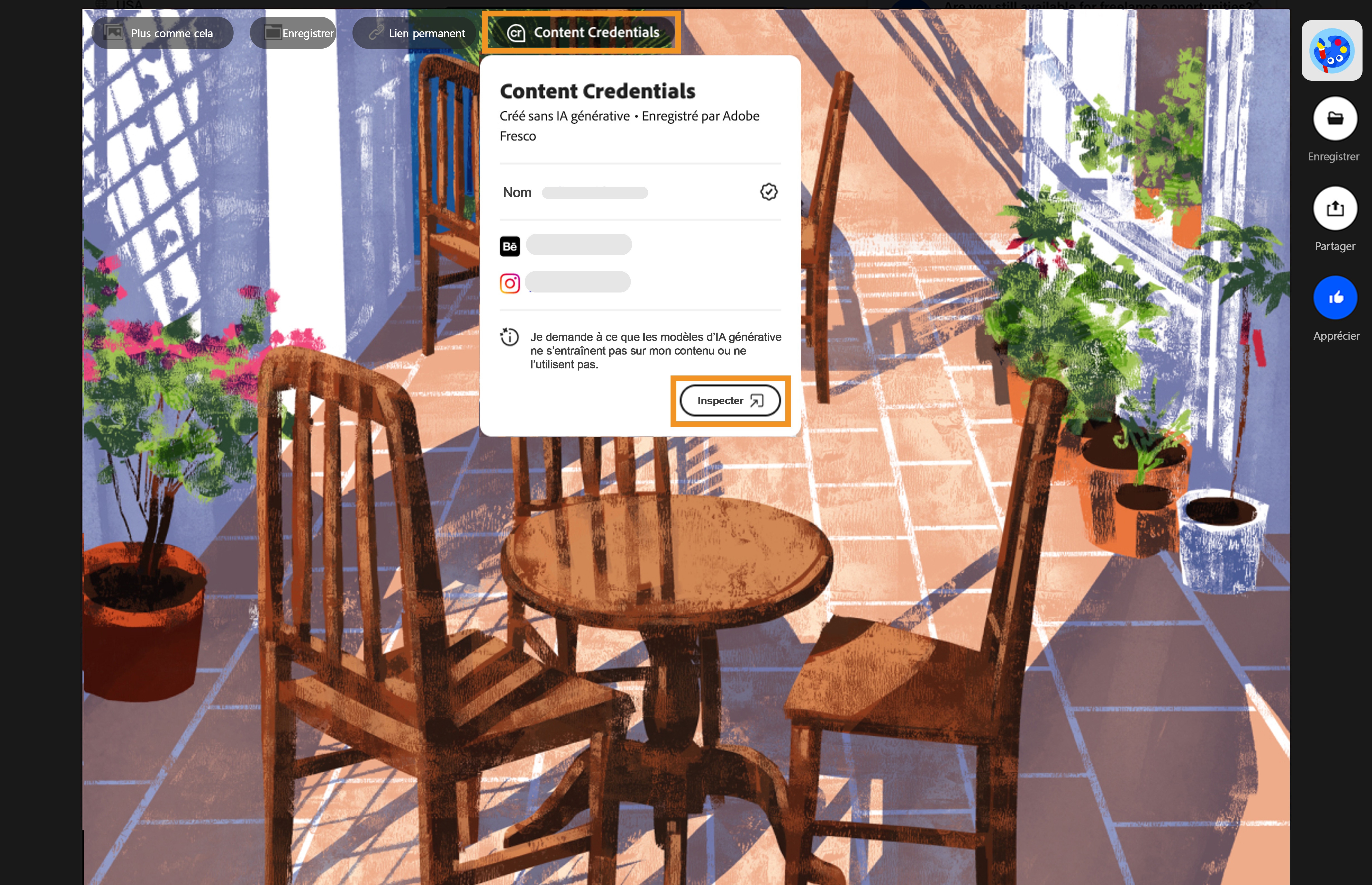 Content Credentials sur Behance