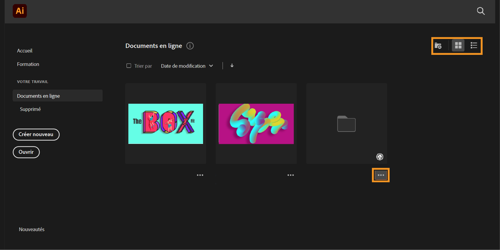 Organisation des documents en ligne depuis l’application
