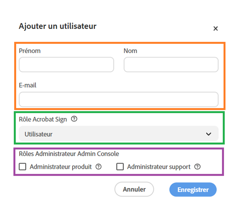 Panneau Ajouter un utilisateur.