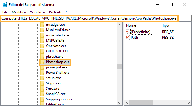 Individua la chiave del registro