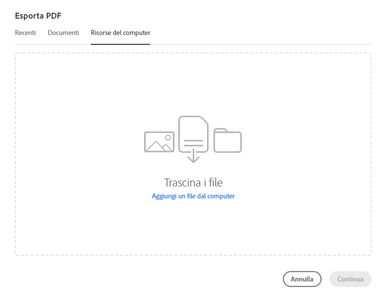 Selezionare un file dal computer