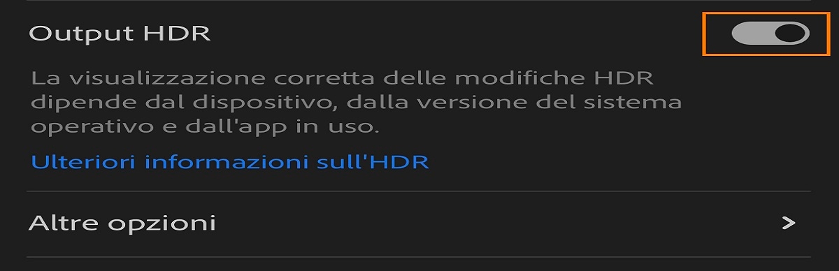 Attivare/Disattivare output HDR