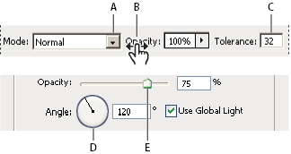 Photoshop: immettere valori nei pannelli, nelle finestre di dialogo e nella barra delle opzioni