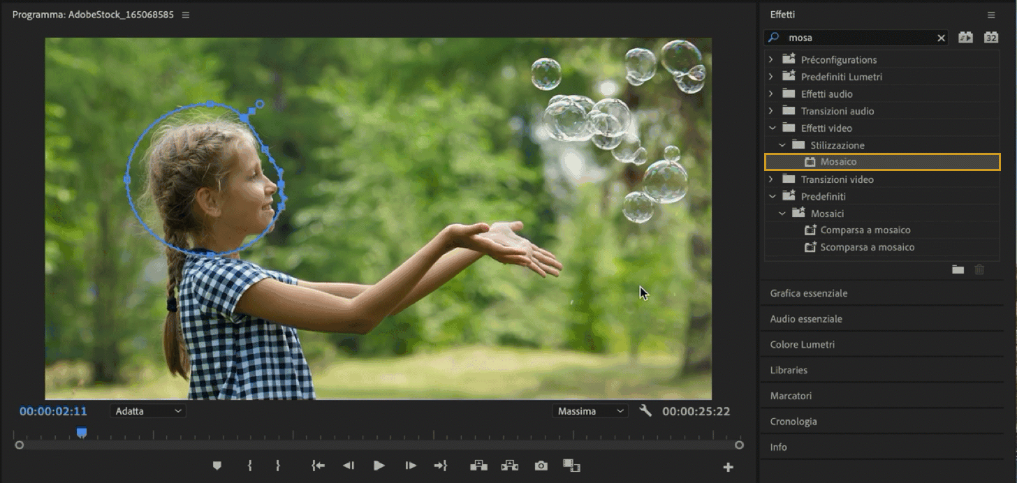 Aggiungere un effetto mosaico a una clip