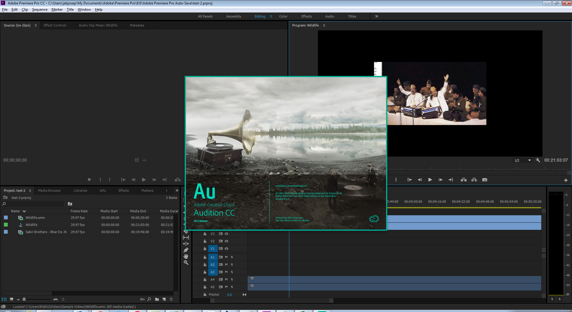 Finestra di dialogo Adobe Audition