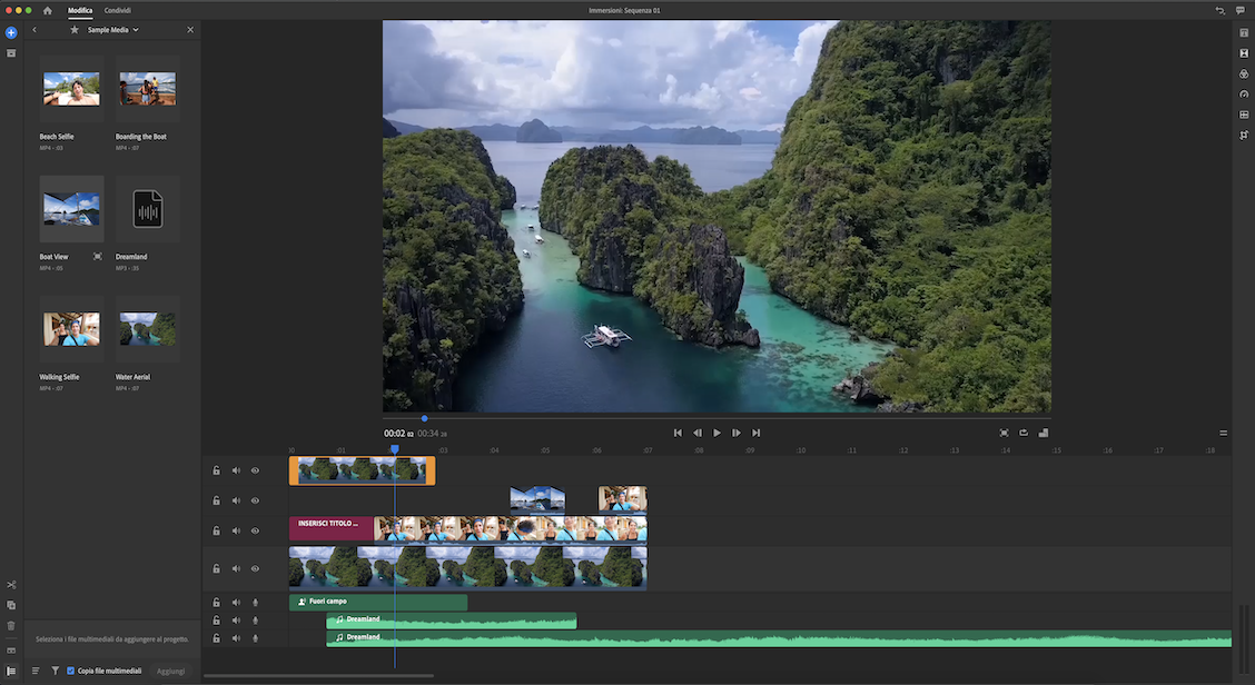 Aggiungere la parte selezionata della clip