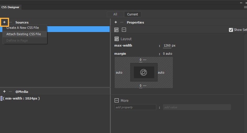 既存の CSS ファイルを添付