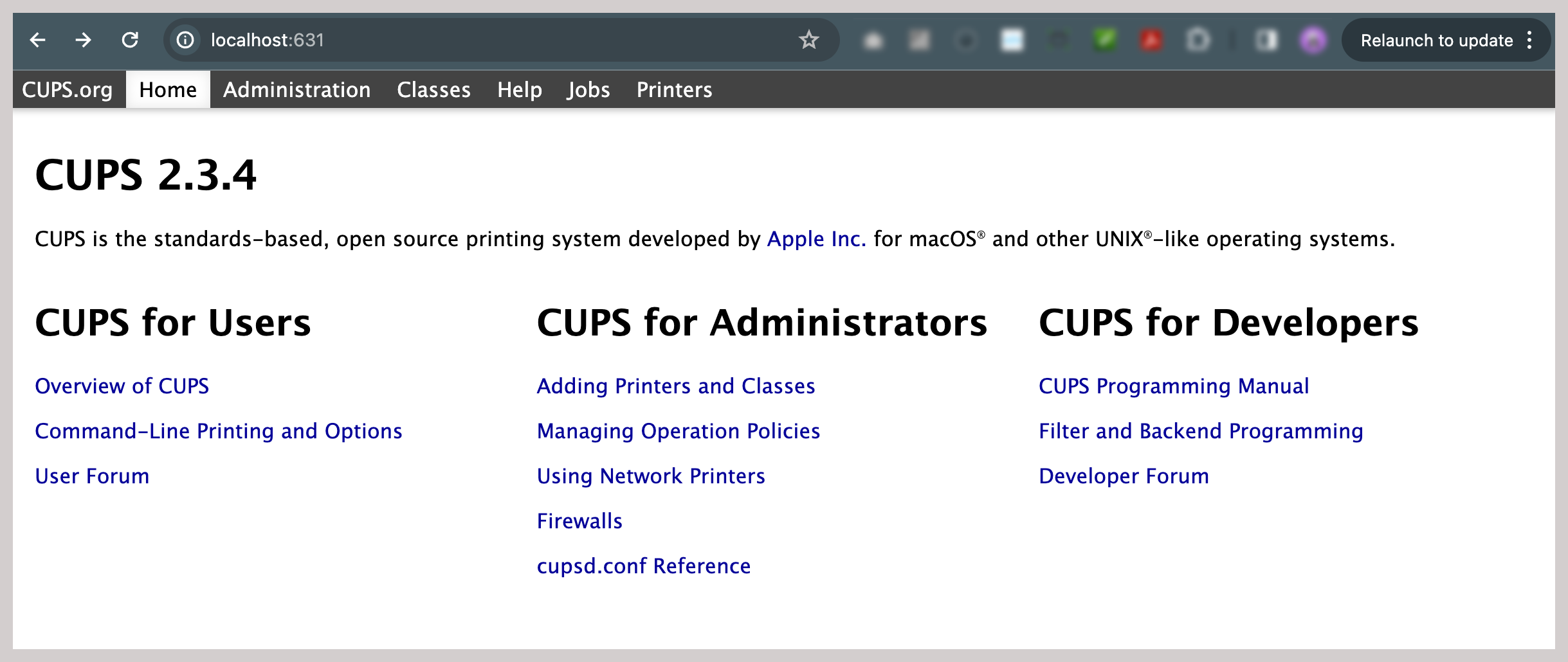 CUPS 관리 인터페이스