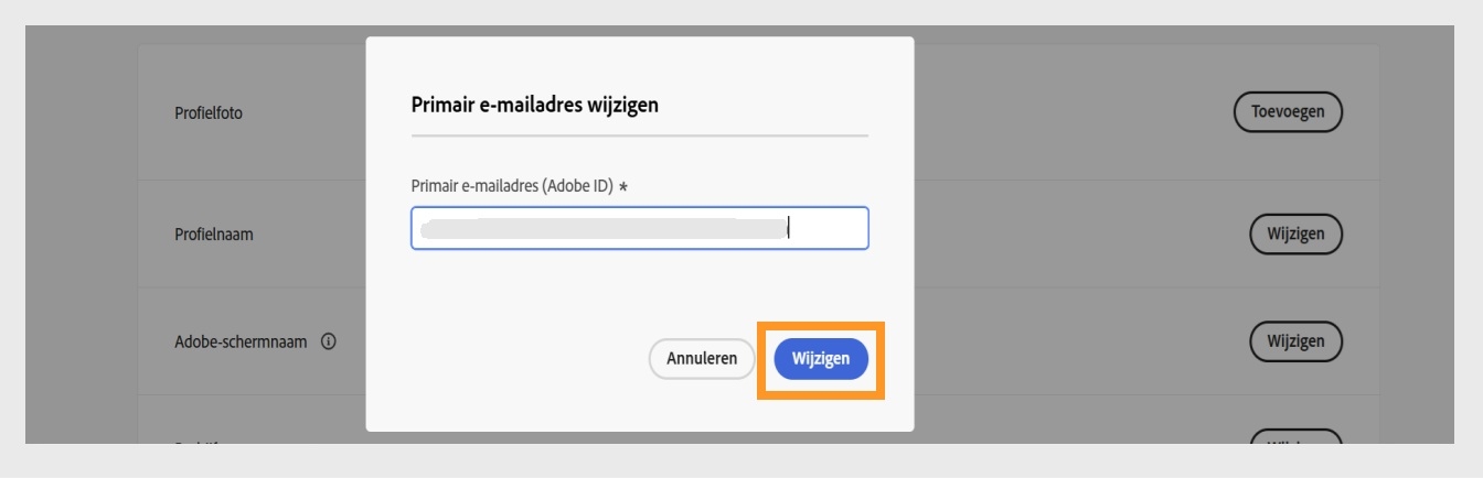 Het dialoogvenster Je e-mail bevestigen met een veld om de verificatiecode in te voeren en de gemarkeerde knop Verifiëren.