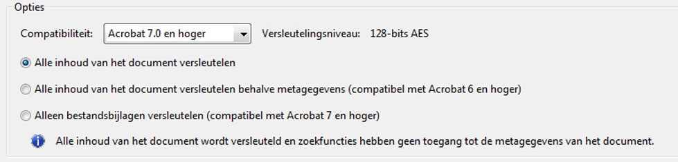 De opties bepalen de compatibiliteit met eerdere versies en het type codering De opties bepalen de compatibiliteit met eerdere versies en het type codering
