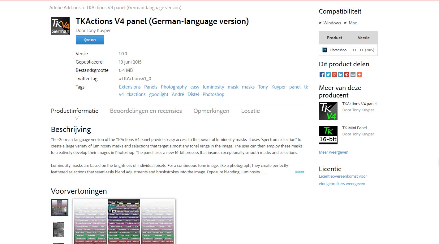 Productinfo voor invoegtoepassingen