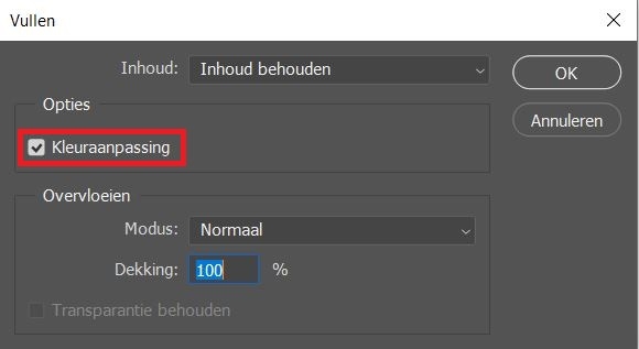 Vullen met behoud van inhoud met Kleuraanpassing Vullen met behoud van inhoud met Kleuraanpassing