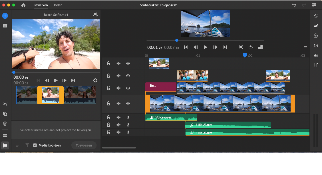 Het geselecteerde deel van de clip toevoegen