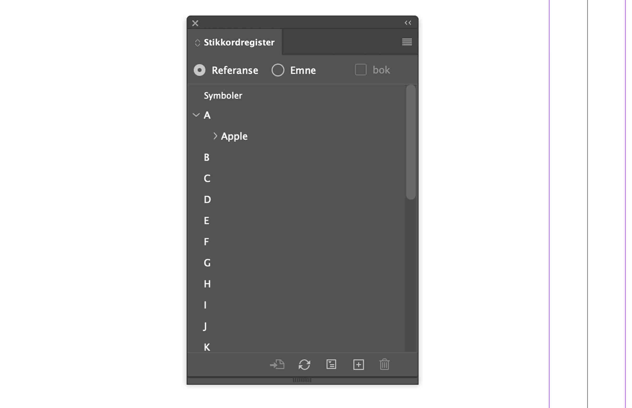 en dialogboks der man ser Referanse-alternativet