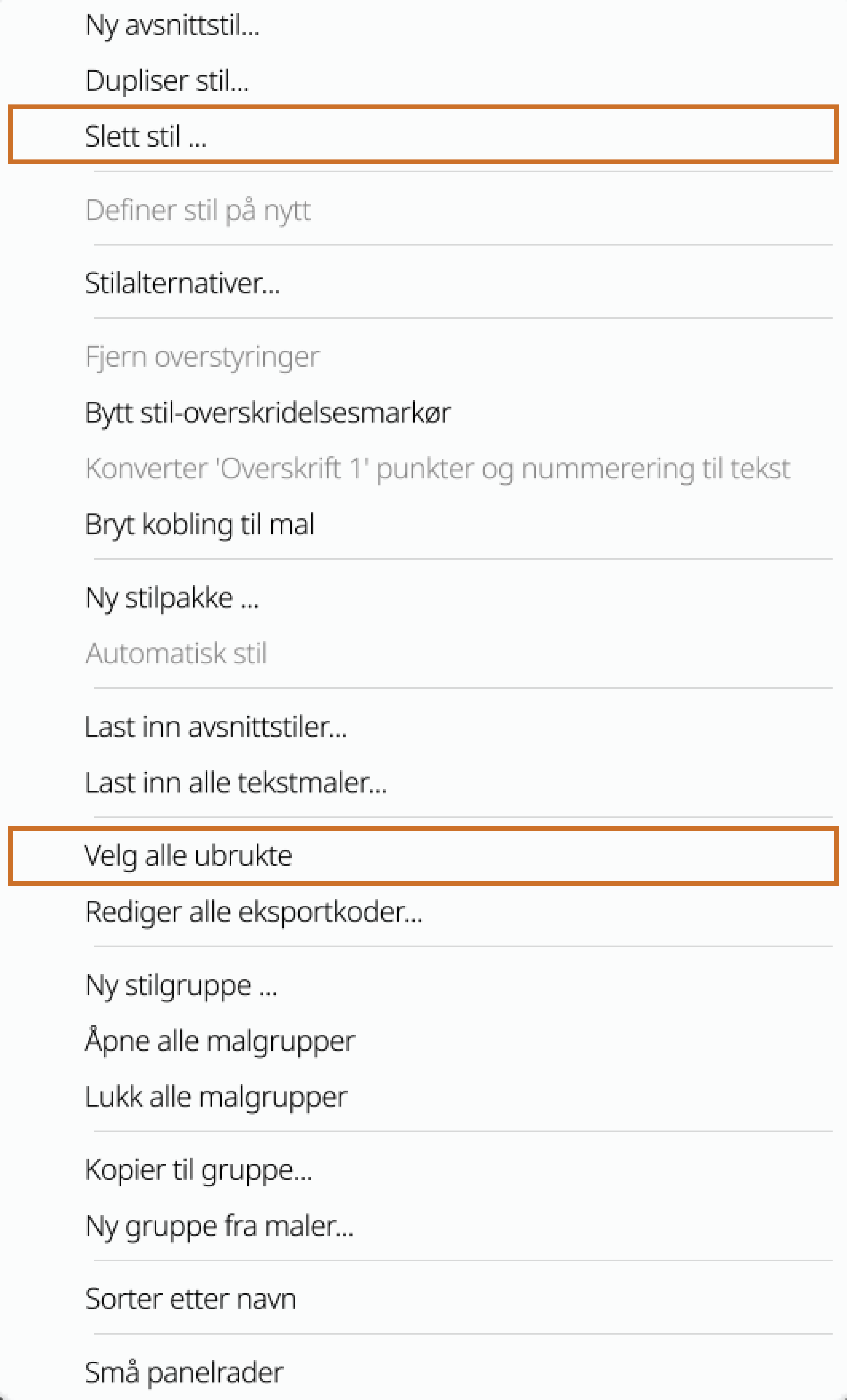 Slett stiler Slett tegn- eller avsnittstiler i InDesign