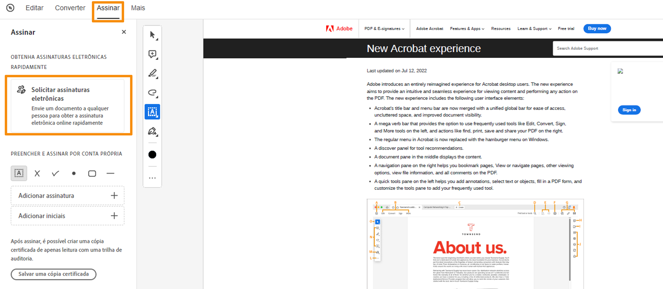 Solicitar assinaturas eletrônicas