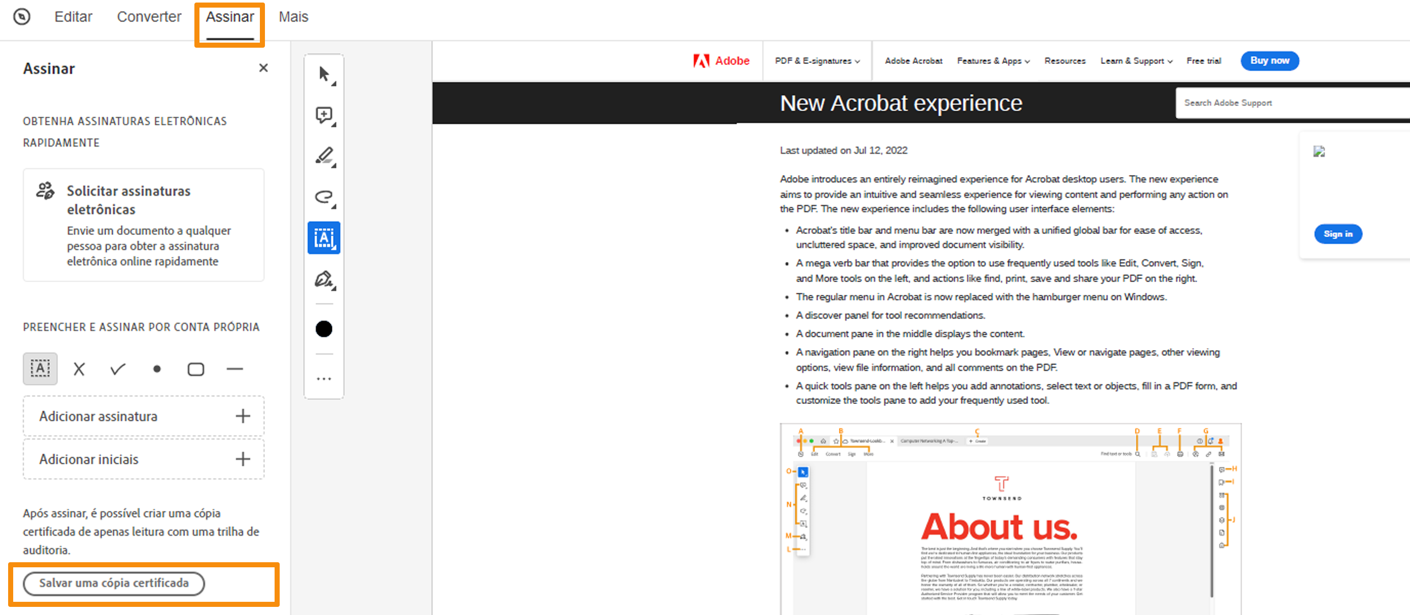 Salvar uma cópia certificada
