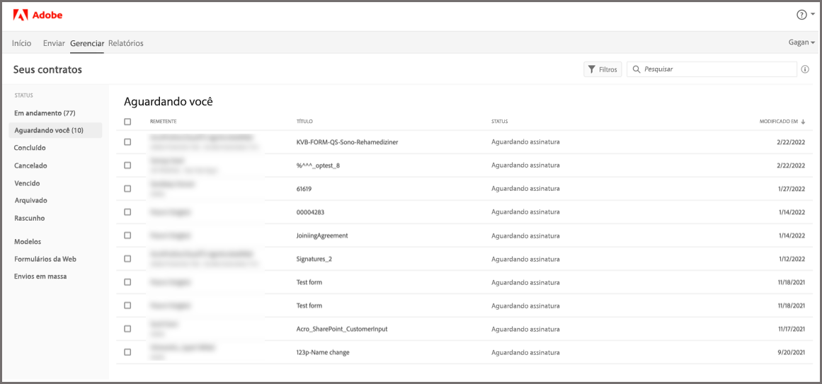 Monitorar contratos enviados para assinatura