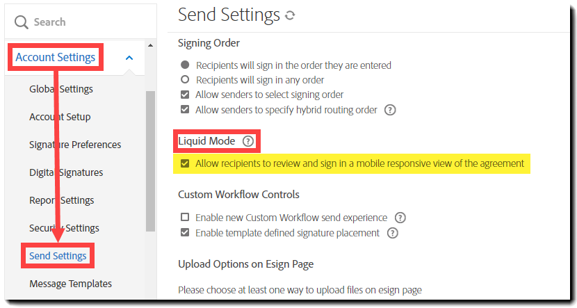 Navegue até os controles do Liquid Mode