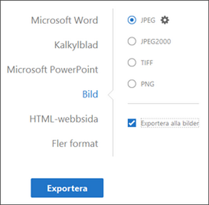 Alternativ för Exportera till bild